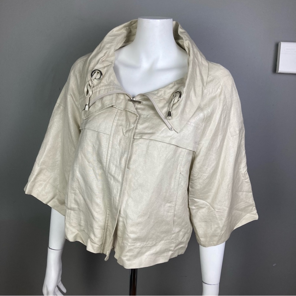 Sandro linen jacket size large neutral boxy spring nautical minimal relaxed crop